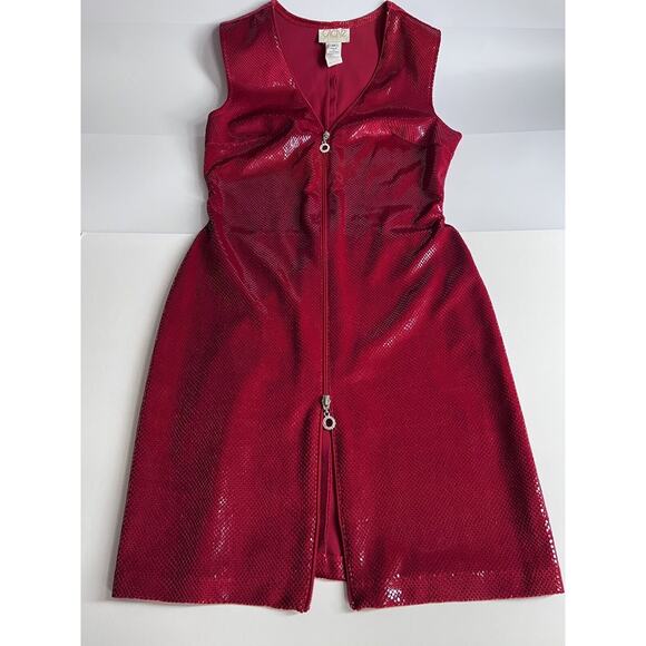 Vintage Caché Red ZIP Front Sexy mini DRESS Python Snake Feel M - Picture 2 of 10